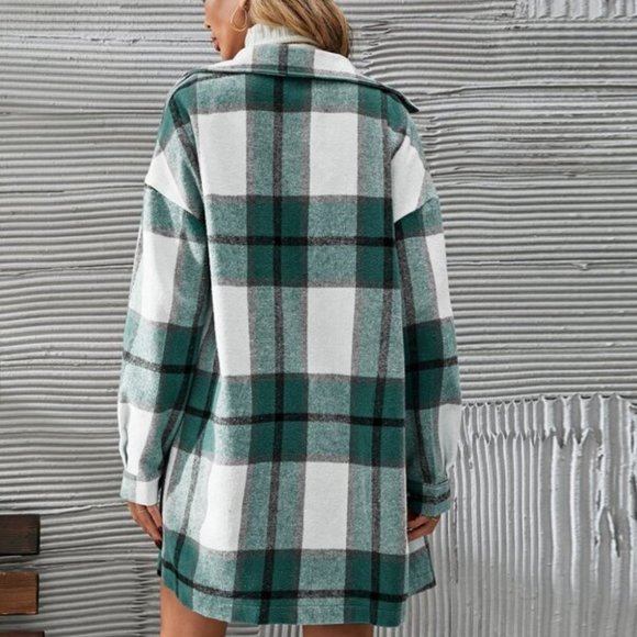 2 piece set Plaid Print Button Front Overcoat & Skirt - Picture 6 of 7